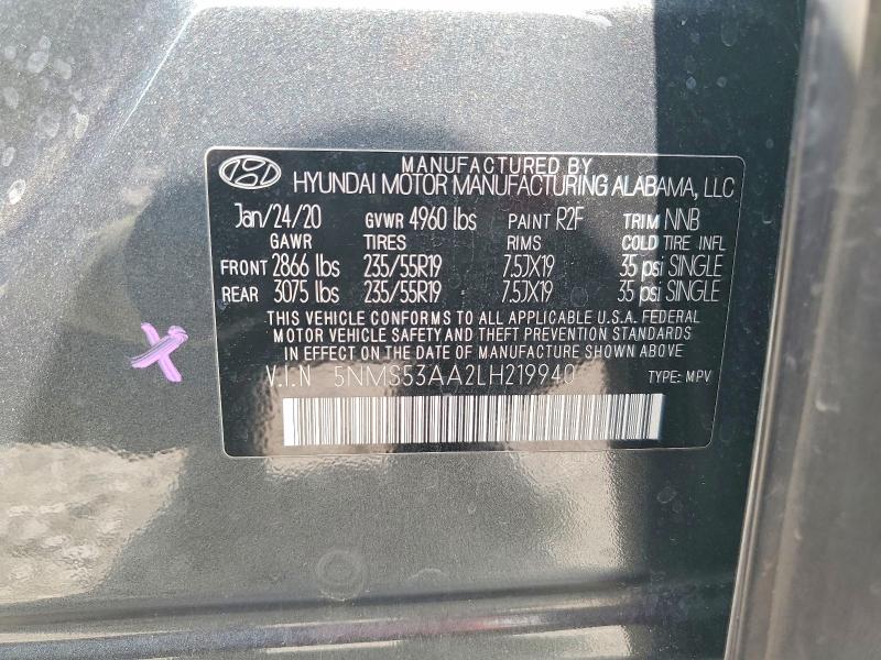 Продажа на аукционе авто 2020 Hyundai Santa Fe, vin: 5NMS53AA2LH219940, номер лота: 53780336