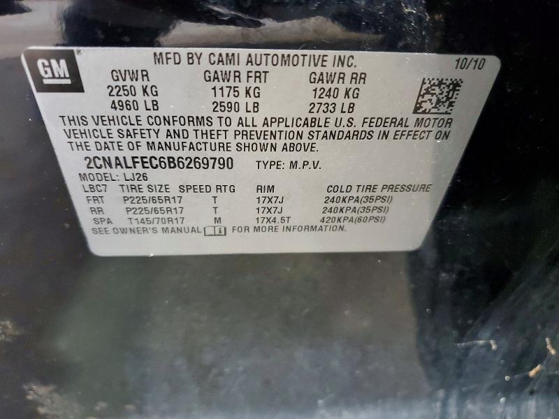 54699136 :رقم المزاد ، 2CNALFEC6B6269790 vin ، 2011 Chevrolet Equinox مزاد بيع