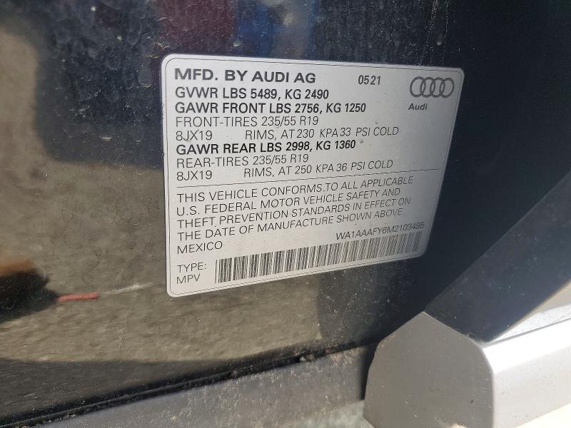 Продажа на аукционе авто 2021 Audi Q5, vin: WA1AAAFY6M2103495, номер лота: 52859996