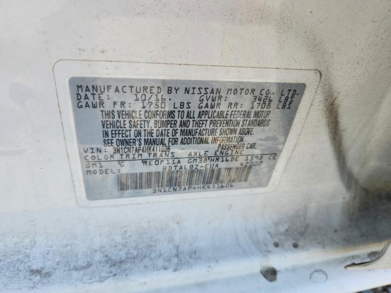 Продажа на аукционе авто 2017 Nissan Versa, vin: 3N1CN7AP4HK411606, номер лота: 52392366