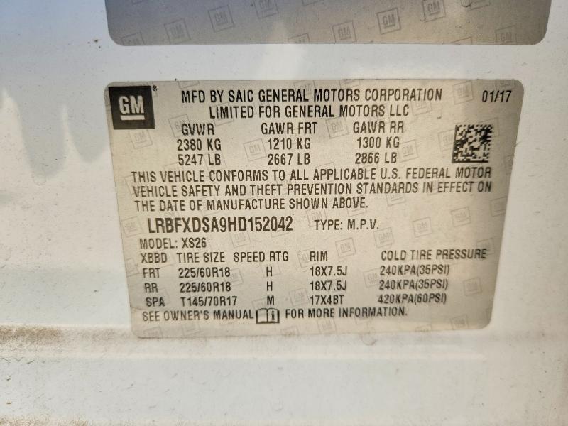 2017 Buick Envision მანქანა იყიდება აუქციონზე, vin: LRBFXDSA9HD152042, აუქციონის ნომერი: 53948676
