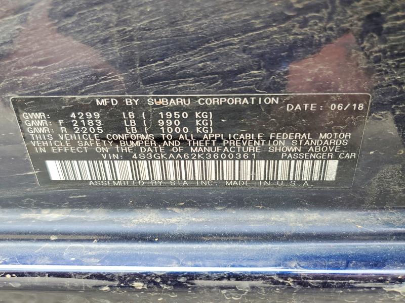 2019 Subaru Impreza მანქანა იყიდება აუქციონზე, vin: 4S3GKAA62K3600361, აუქციონის ნომერი: 53822376