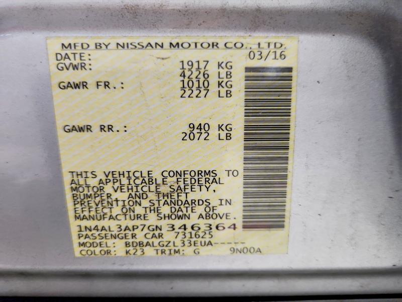 Продажа на аукционе авто 2016 Nissan Altima, vin: 1N4AL3AP7GN346364, номер лота: 54835586
