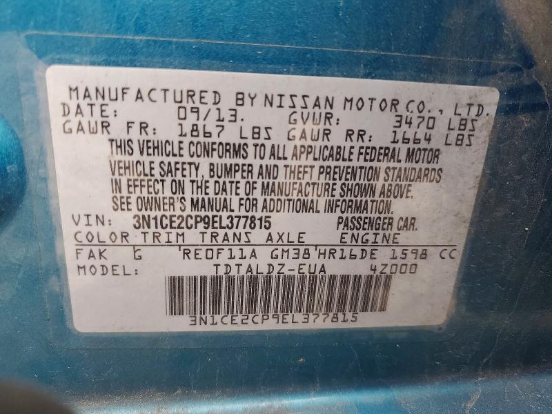53228456 :رقم المزاد ، 3N1CE2CP9EL377815 vin ، 2014 Nissan Versa Note مزاد بيع