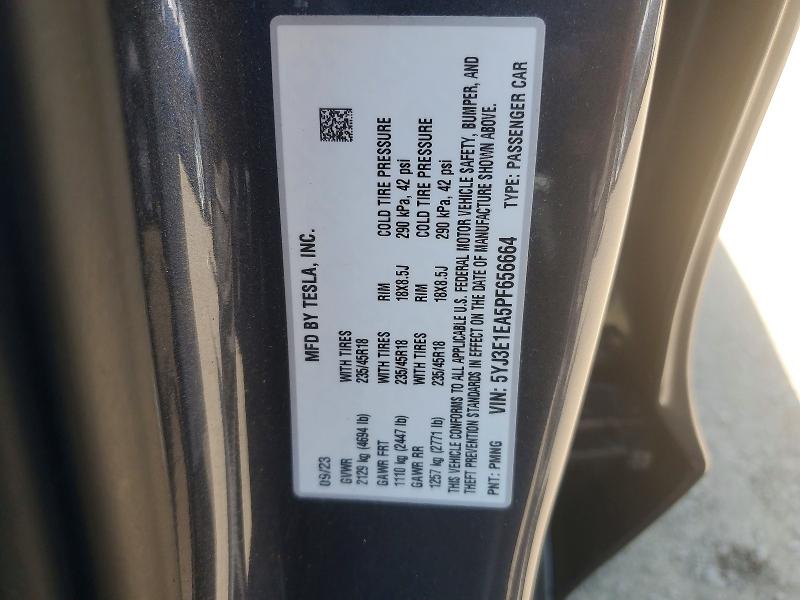 Aukcja sprzedaży 2023 Tesla Model 3, vin: 5YJ3E1EA5PF656664, numer aukcji: 54324816