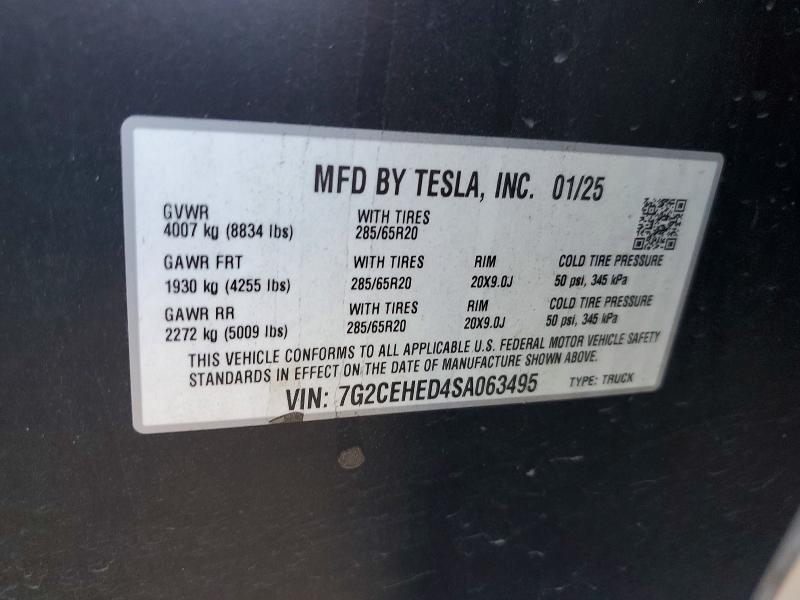 2025 Tesla Cybertruck მანქანა იყიდება აუქციონზე, vin: 7G2CEHED4SA063495, აუქციონის ნომერი: 53460266