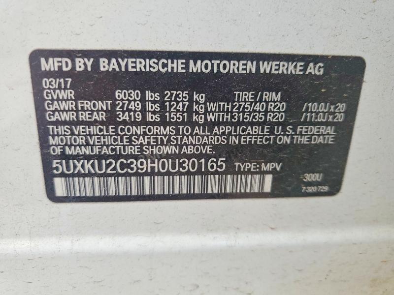 54493036 :رقم المزاد ، 5UXKU2C39H0U30165 vin ، 2017 Bmw X6 مزاد بيع
