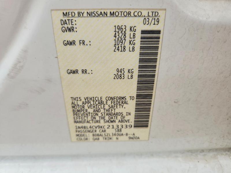 Aukcja sprzedaży 2019 Nissan Altima, vin: 1N4BL4CV9KC213339, numer aukcji: 51924016