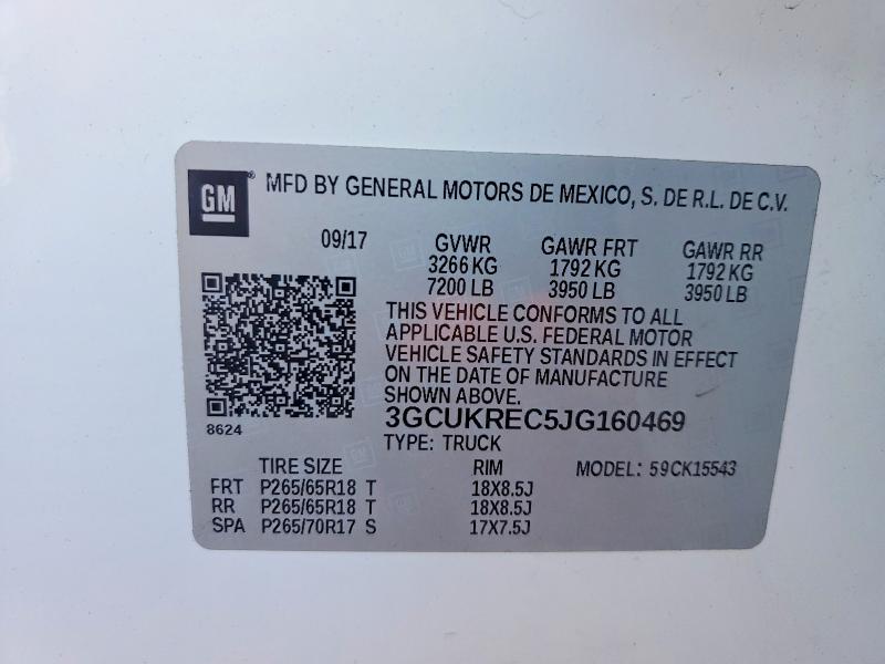 Продажа на аукционе авто 2018 Chevrolet Silverado, vin: 3GCUKREC5JG160469, номер лота: 53943636