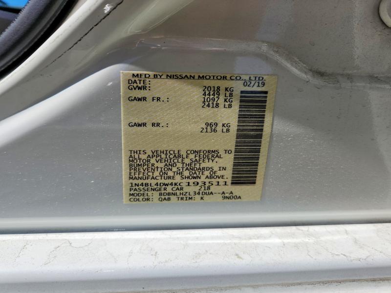 55491776 :رقم المزاد ، 1N4BL4DW4KC193511 vin ، 2019 Nissan Altima مزاد بيع
