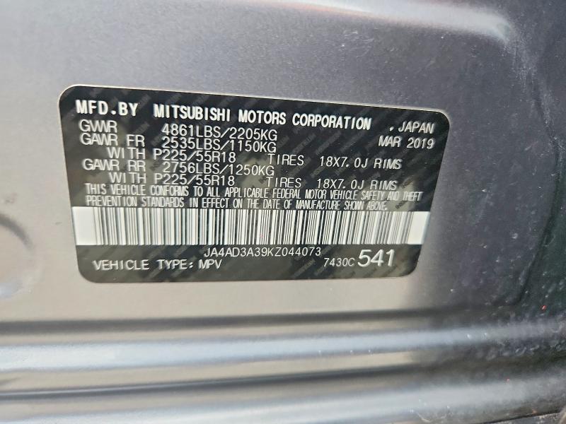 54694686 :رقم المزاد ، JA4AD3A39KZ044073 vin ، 2019 Mitsubishi Outlander مزاد بيع