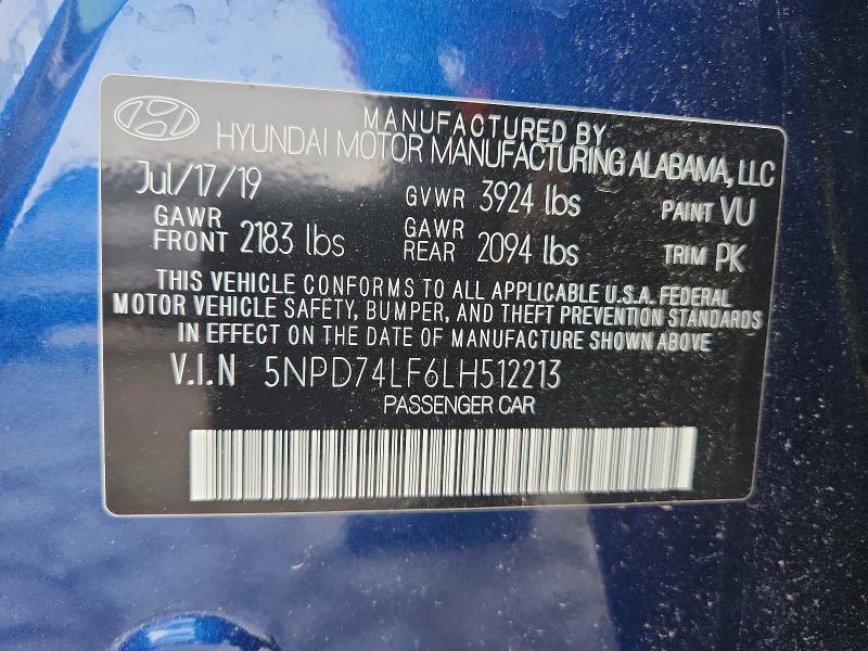 Продажа на аукционе авто 2020 Hyundai Elantra 4d, vin: 5NPD74LF6LH512213, номер лота: 55172096