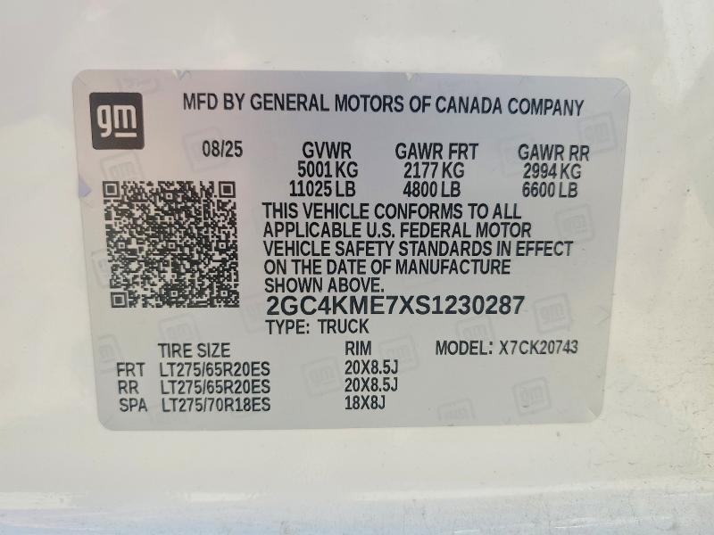 Aukcja sprzedaży 2025 Chevrolet Silverado, vin: 2GC4KME7XS1230287, numer aukcji: 53364406
