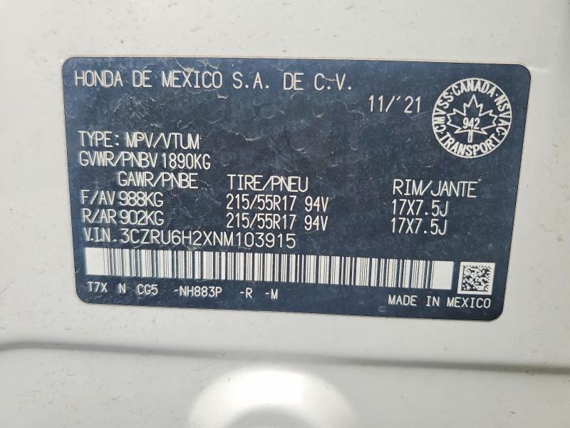 Aukcja sprzedaży 2022 Honda Hr-v, vin: 3CZRU6H2XNM103915, numer aukcji: 53251916