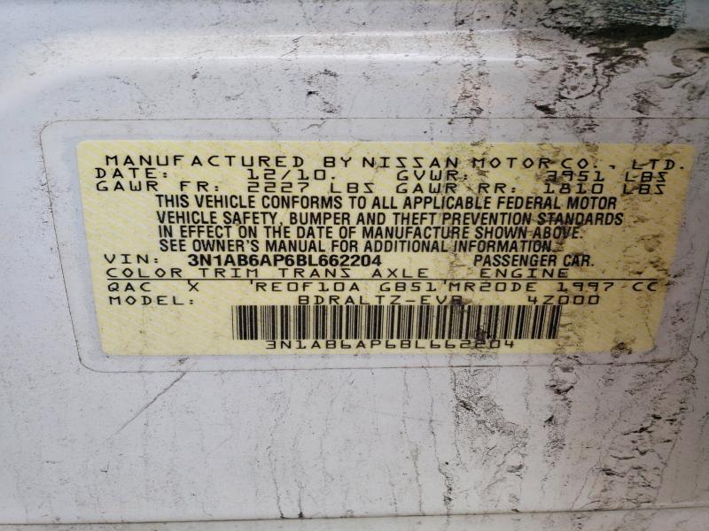 2011 Nissan Sentra მანქანა იყიდება აუქციონზე, vin: 3N1AB6AP6BL662204, აუქციონის ნომერი: 53382336