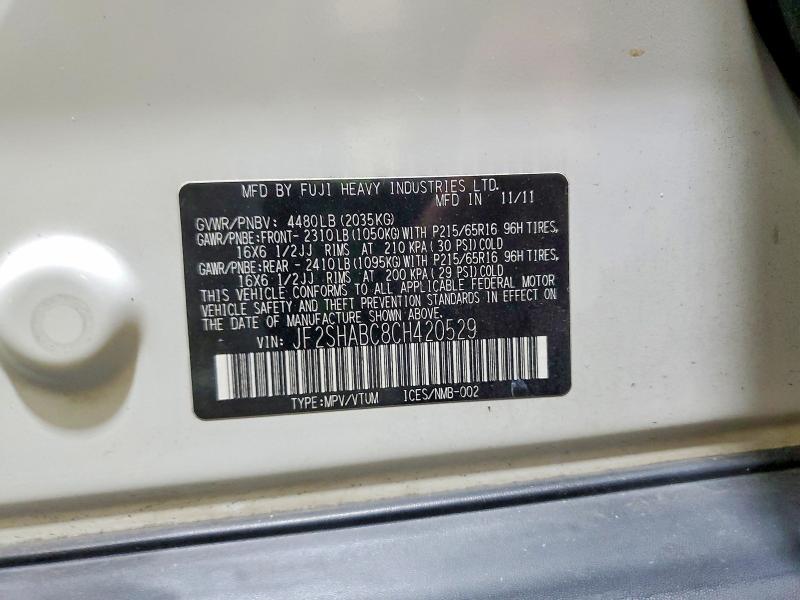 Aukcja sprzedaży 2012 Subaru Forester, vin: JF2SHABC8CH420529, numer aukcji: 53756006