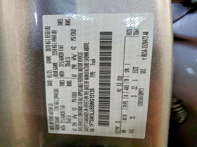 Aukcja sprzedaży 2025 Ford F150, vin: 1FT6W3LU5SWG15135, numer aukcji: 53828256