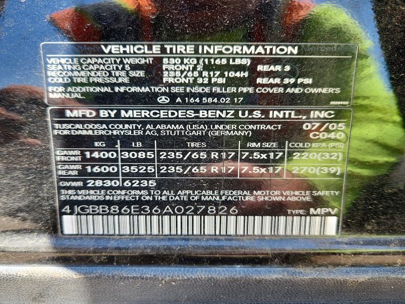 Продажа на аукционе авто 2006 Mercedes-benz Ml, vin: 4JGBB86E36A027826, номер лота: 53430676
