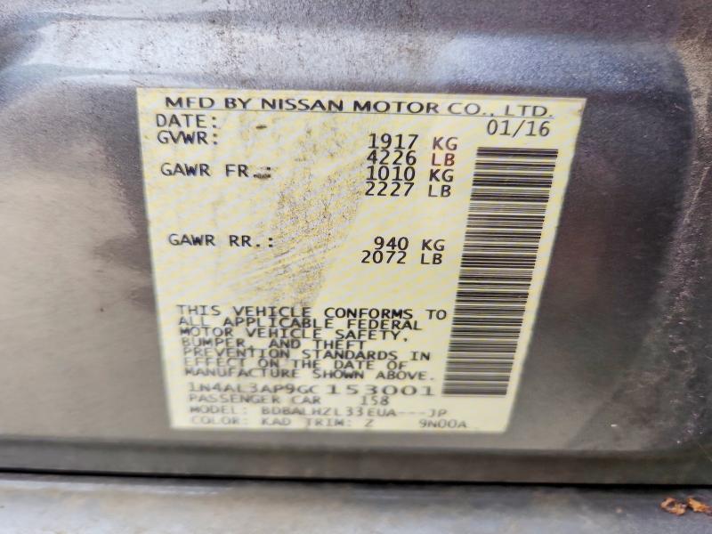 2016 Nissan Altima მანქანა იყიდება აუქციონზე, vin: 1N4AL3AP9GC153001, აუქციონის ნომერი: 54497086