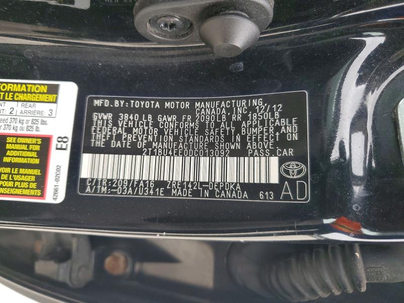Aukcja sprzedaży 2013 Toyota Corolla, vin: 2T1BU4EE0DC013092, numer aukcji: 52034736