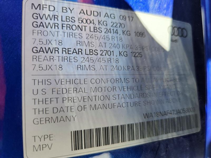 52885366 :رقم المزاد ، WA18NAF47JA058603 vin ، 2018 Audi A4 Allroad مزاد بيع