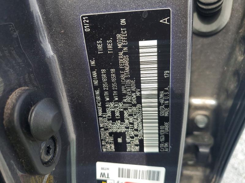 52094516 :رقم المزاد ، 5TDGZRAH7MS052239 vin ، 2021 Toyota Highlander مزاد بيع