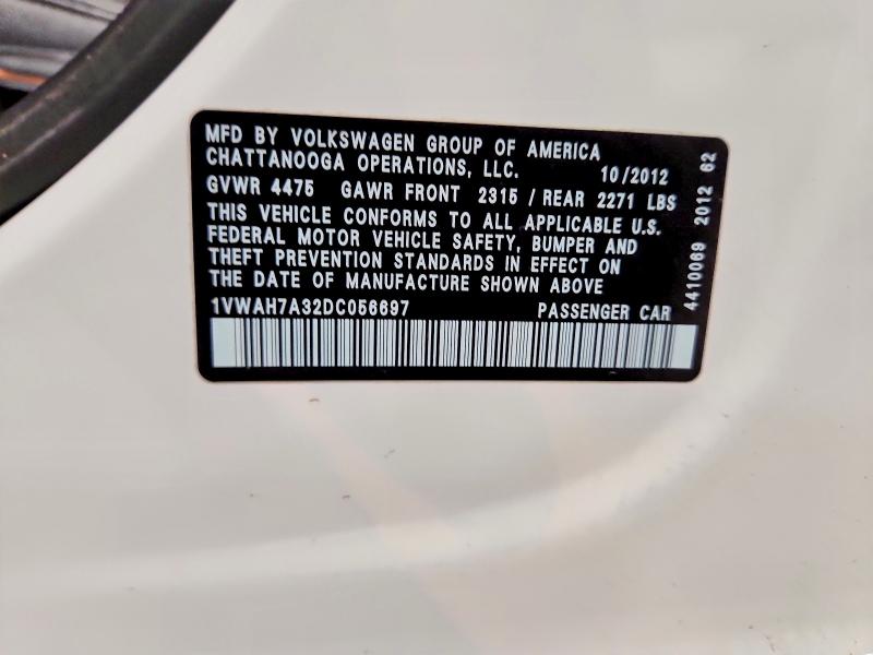 2013 Volkswagen Passat მანქანა იყიდება აუქციონზე, vin: 1VWAH7A32DC056697, აუქციონის ნომერი: 51585806