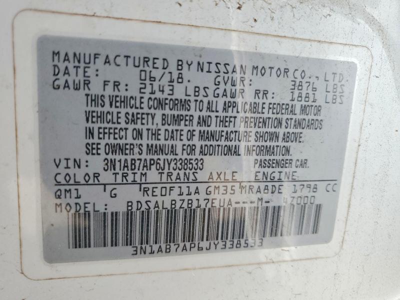 Продажа на аукционе авто 2018 Nissan Sentra, vin: 3N1AB7AP6JY338533, номер лота: 52916316
