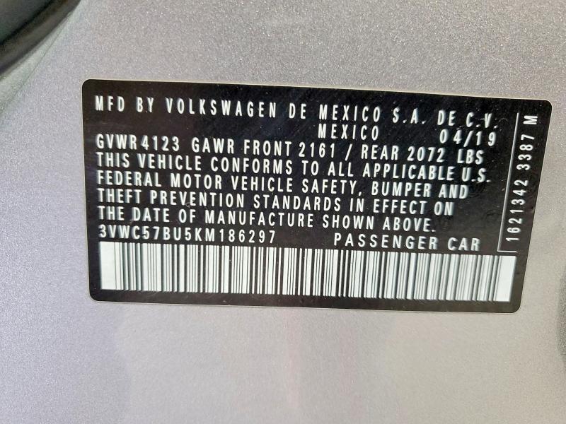 2019 Volkswagen Jetta მანქანა იყიდება აუქციონზე, vin: 3VWC57BU5KM186297, აუქციონის ნომერი: 52478016