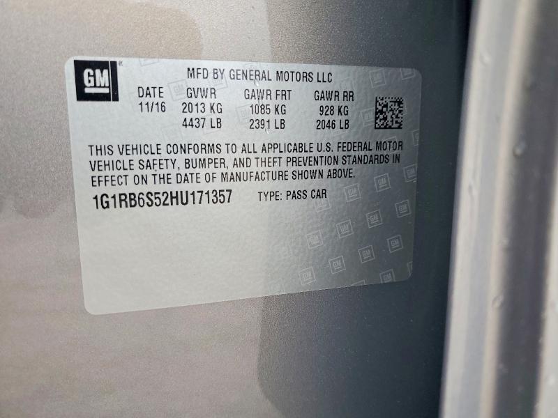 Auction sale of the 2017 Chevrolet Volt, vin: 1G1RB6S52HU171357, lot number: 52062696