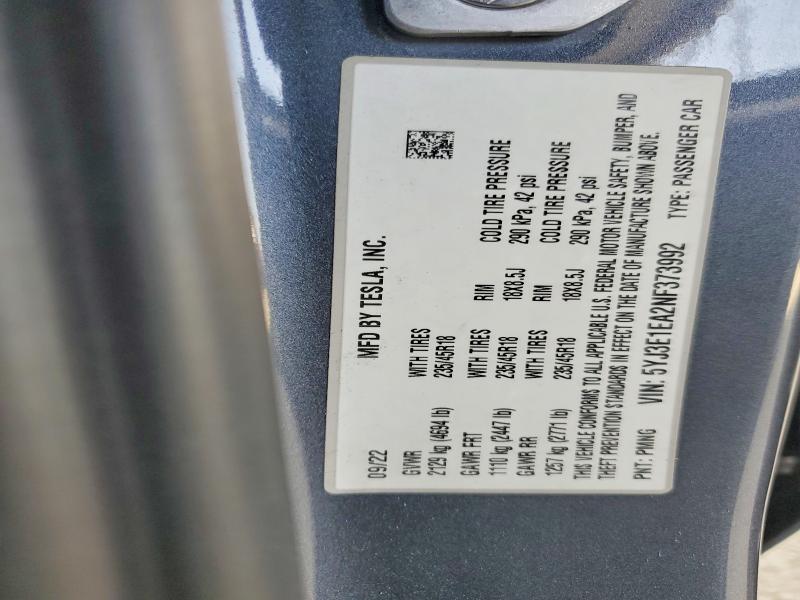 54497836 :رقم المزاد ، 5YJ3E1EA2NF373992 vin ، 2022 Tesla Model 3 مزاد بيع