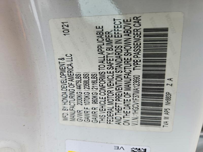 Aukcja sprzedaży 2021 Honda Accord, vin: 1HGCV1F37MA123690, numer aukcji: 54691676