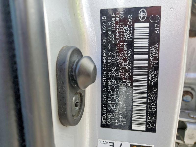 2018 Toyota Prius Prime მანქანა იყიდება აუქციონზე, vin: JTDKARFP0J3072296, აუქციონის ნომერი: 53204196