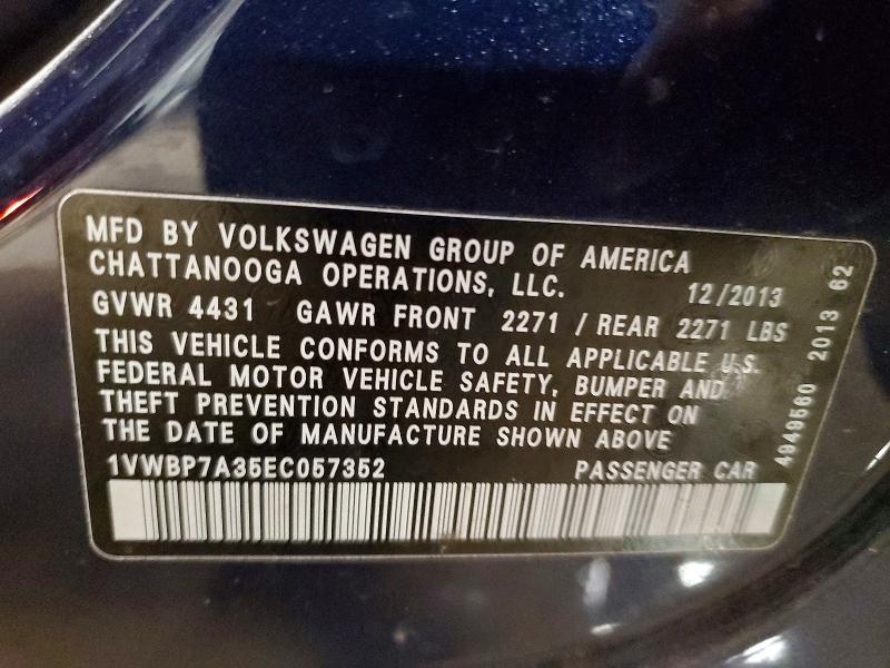 Aukcja sprzedaży 2014 Volkswagen Passat, vin: 1VWBP7A35EC057352, numer aukcji: 53852656