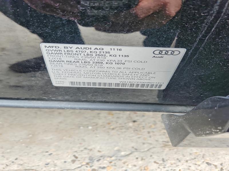 Aukcja sprzedaży 2017 Audi Q3, vin: WA1BCCFSXHR011311, numer aukcji: 52755426