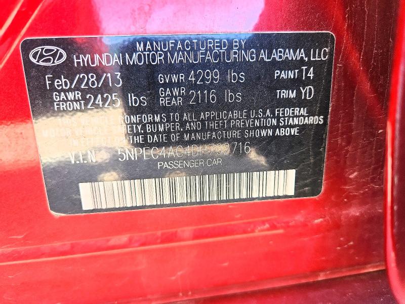 2013 Hyundai Sonata მანქანა იყიდება აუქციონზე, vin: 5NPEC4AC4DH702716, აუქციონის ნომერი: 53071466