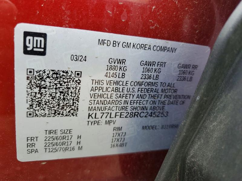 Aukcja sprzedaży 2024 Chevrolet Trax, vin: KL77LFE28RC245253, numer aukcji: 54644146