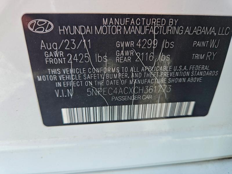 Продаж на аукціоні авто 2012 Hyundai Sonata, vin: 5NPEC4ACXCH361773, номер лоту: 54659316