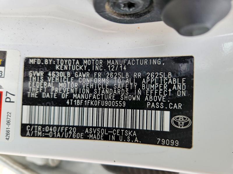 Продажа на аукционе авто 2015 Toyota Camry, vin: 4T1BF1FK0FU900559, номер лота: 52419386