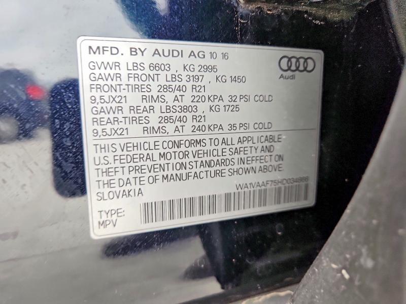 Aukcja sprzedaży 2017 Audi Q7, vin: WA1VAAF75HD034866, numer aukcji: 52695656