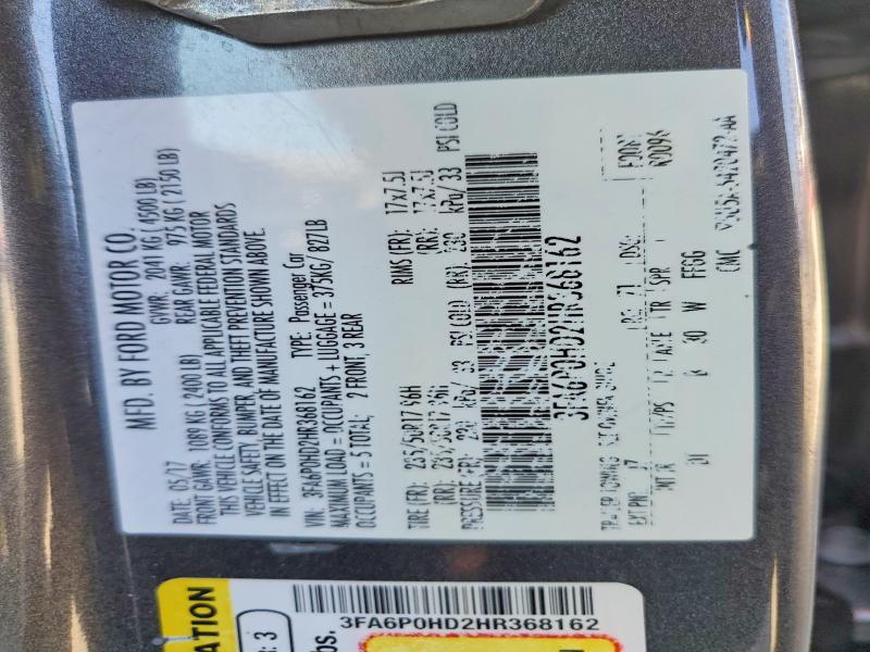 Aukcja sprzedaży 2017 Ford Fusion, vin: 3FA6P0HD2HR368162, numer aukcji: 53669826