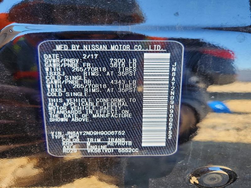 2017 Nissan Armada მანქანა იყიდება აუქციონზე, vin: JN8AY2ND9H9006752, აუქციონის ნომერი: 52507876