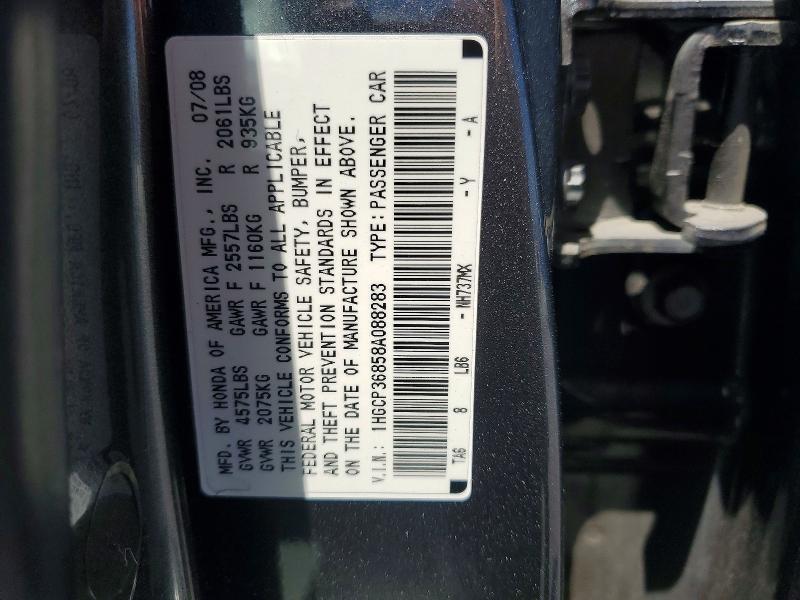 52944006 :رقم المزاد ، 1HGCP36858A088283 vin ، 2008 Honda Accord مزاد بيع