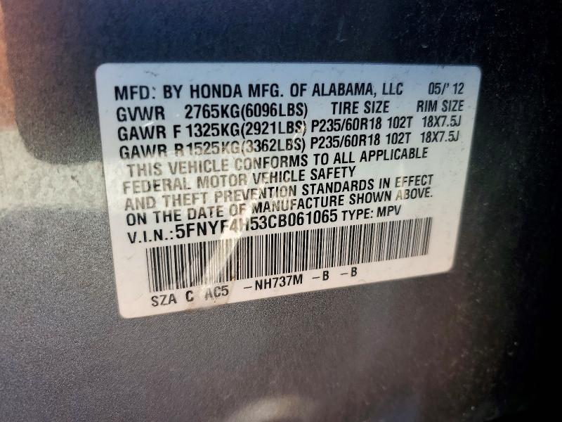 Aukcja sprzedaży 2012 Honda Pilot, vin: 5FNYF4H53CB061065, numer aukcji: 53529816