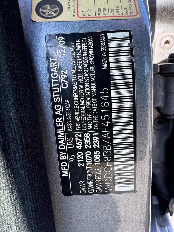 Auction sale of the 2010 Mercedes-benz C, vin: WDDGF8BB7AF451845, lot number: 52839986