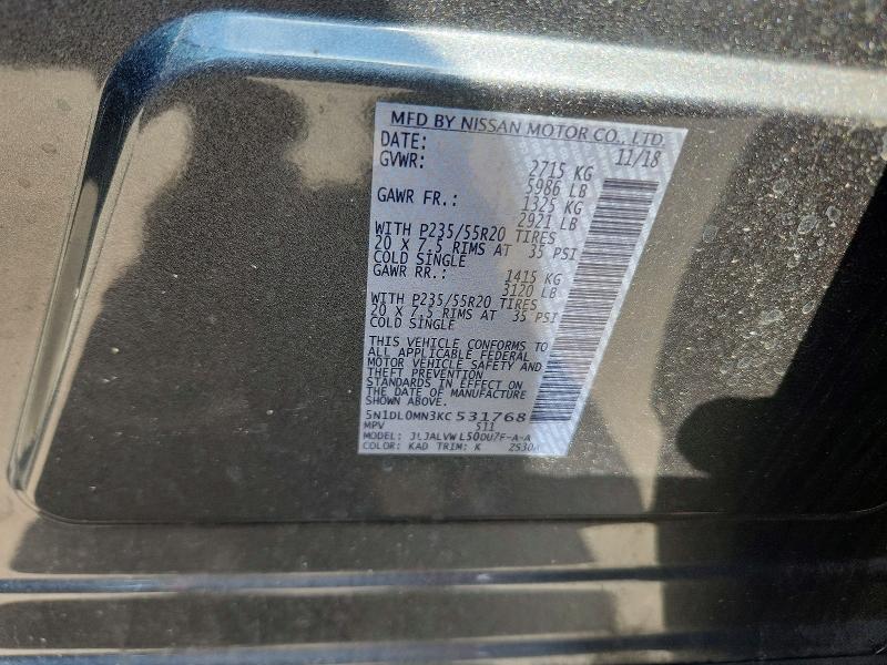 Aukcja sprzedaży 2019 Infiniti Qx60, vin: 5N1DL0MN3KC531768, numer aukcji: 54856716