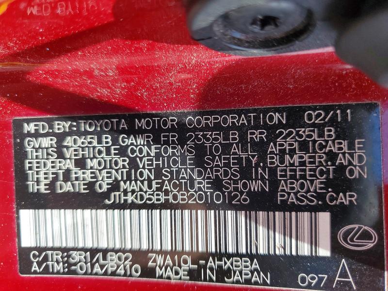 Aukcja sprzedaży 2011 Lexus Ct, vin: JTHKD5BH0B2010126, numer aukcji: 53949266
