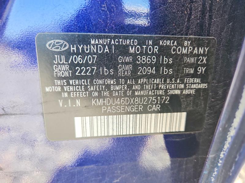 Продаж на аукціоні авто 2008 Hyundai Elantra, vin: KMHDU46DX8U275172, номер лоту: 53257766