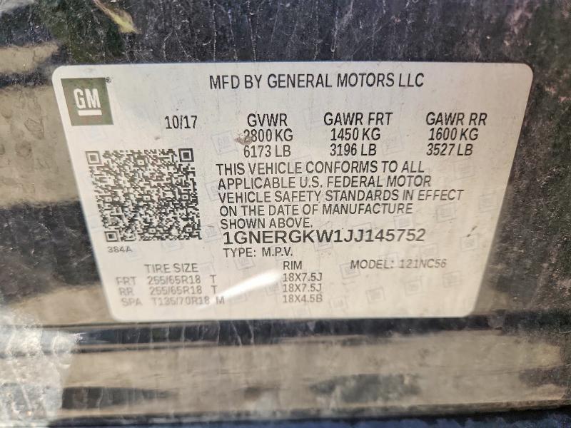 Aukcja sprzedaży 2018 Chevrolet Traverse, vin: 1GNERGKW1JJ145752, numer aukcji: 53763376