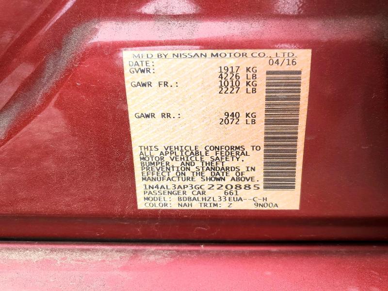 Продажа на аукционе авто 2016 Nissan Altima, vin: 1N4AL3AP3GC220885, номер лота: 53472206